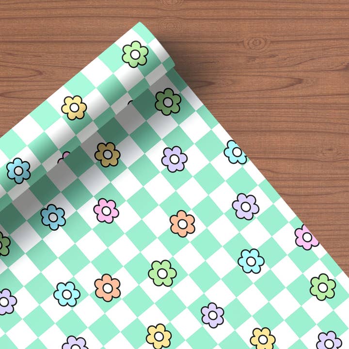 Chequered Flower Pattern Wrapping Paper