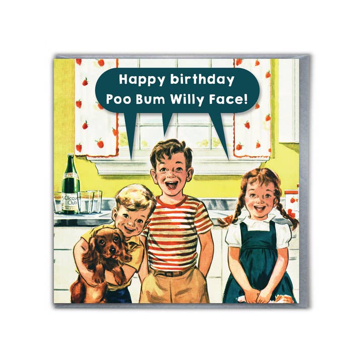 Poo Bum Willy Face Greetings Card